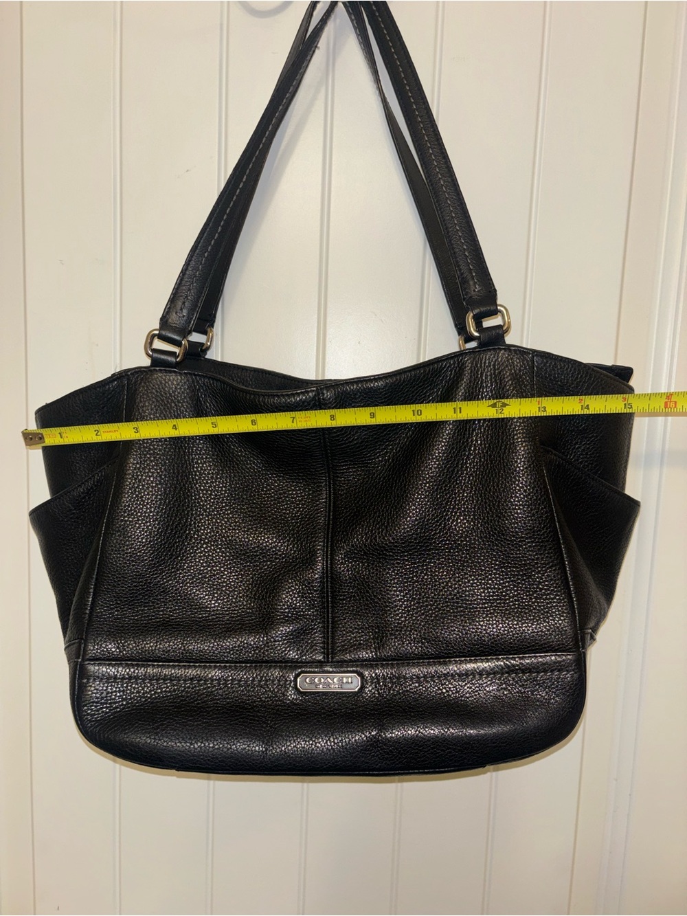 Coach Black Leather Carrie Tote Purse Bag With Pockets - Picture 13 of 16